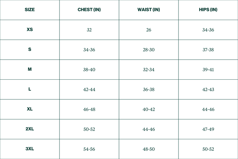 Size chart for The Pointy Crewneck